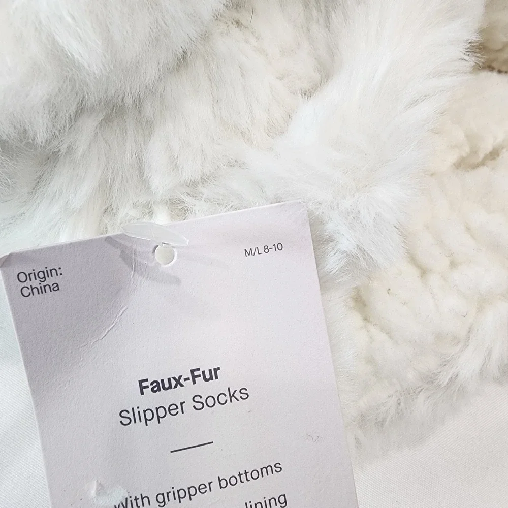 Auden Faux Fur Slipper Socks/gripper M/L 8-10 Gray/ White Lot Of 2 New